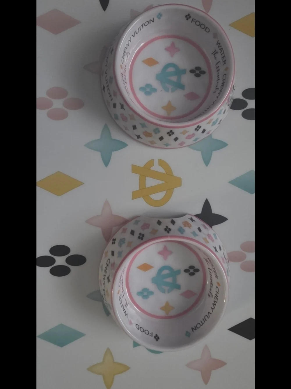Pink & White Ceramic Dog Bowl Set
